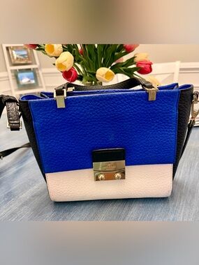 kate spade Two-Tone Royal Blue and Cream Leather Satchel with Black Accents